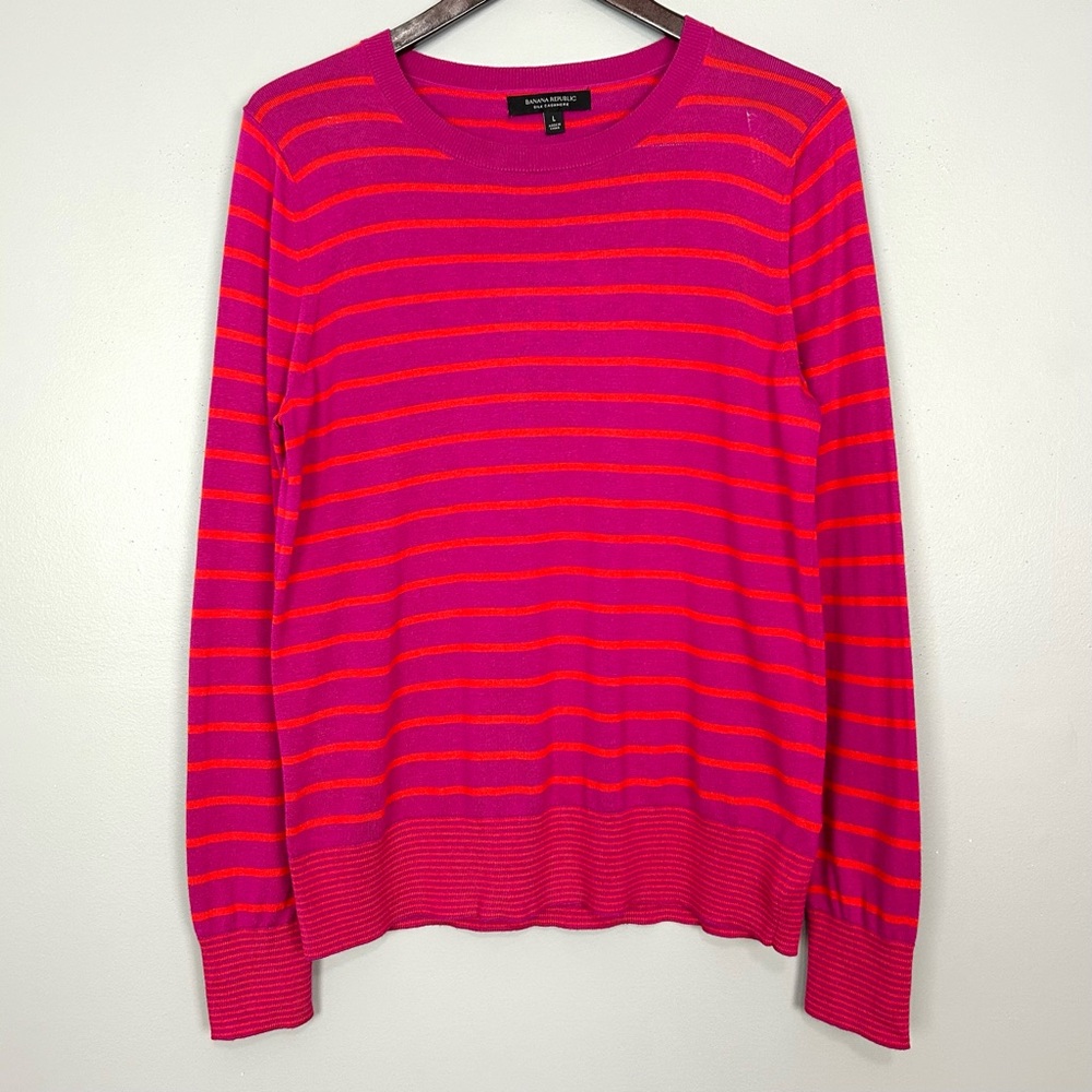 Banana Republic Fuchsia and Orange Striped Crewneck Sweater